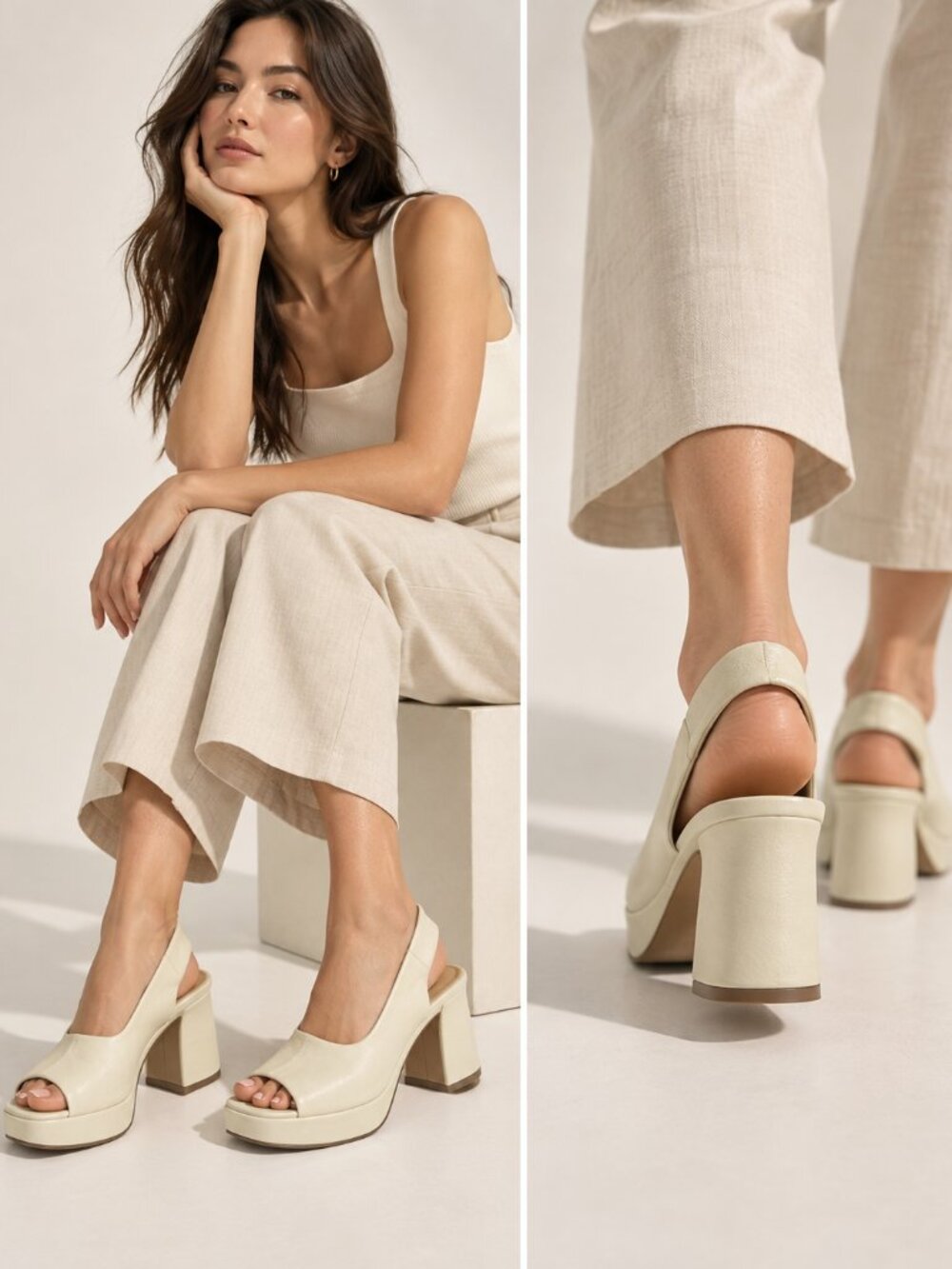Bottega Veneta Leather Slingback Block Heel Sandals in Cream 8